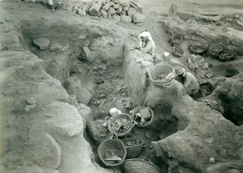 Garstang recording excavated Middle Bronze Age (2000-1500 BC) store rooms